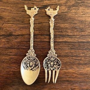 Antique Montagnani Gondola Italy Spoon and Fork gold tarnish